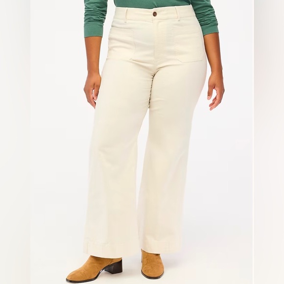 NWOT J Crew Lizzie high-rise patch-pocket wide-leg pants light khaki off-white - Picture 1 of 9